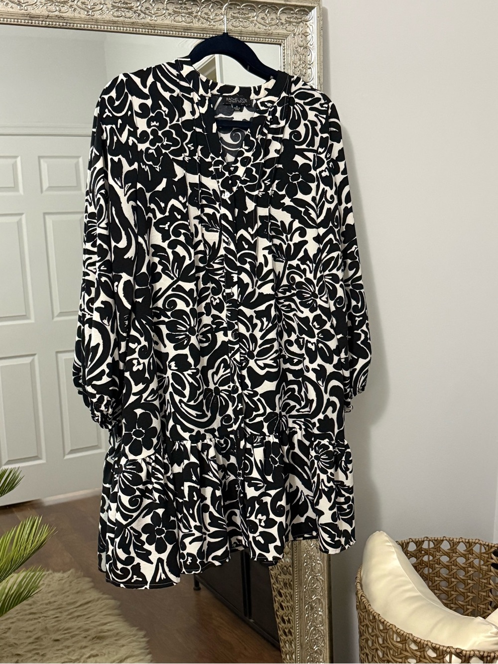 Rachel Zoe Black & White Floral Long Sleeve Tiered Dress
